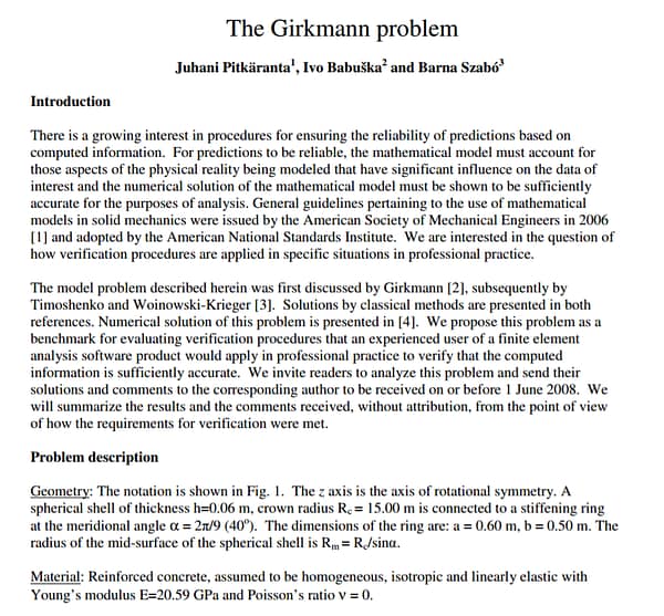 The Girkmann Challenge Problem