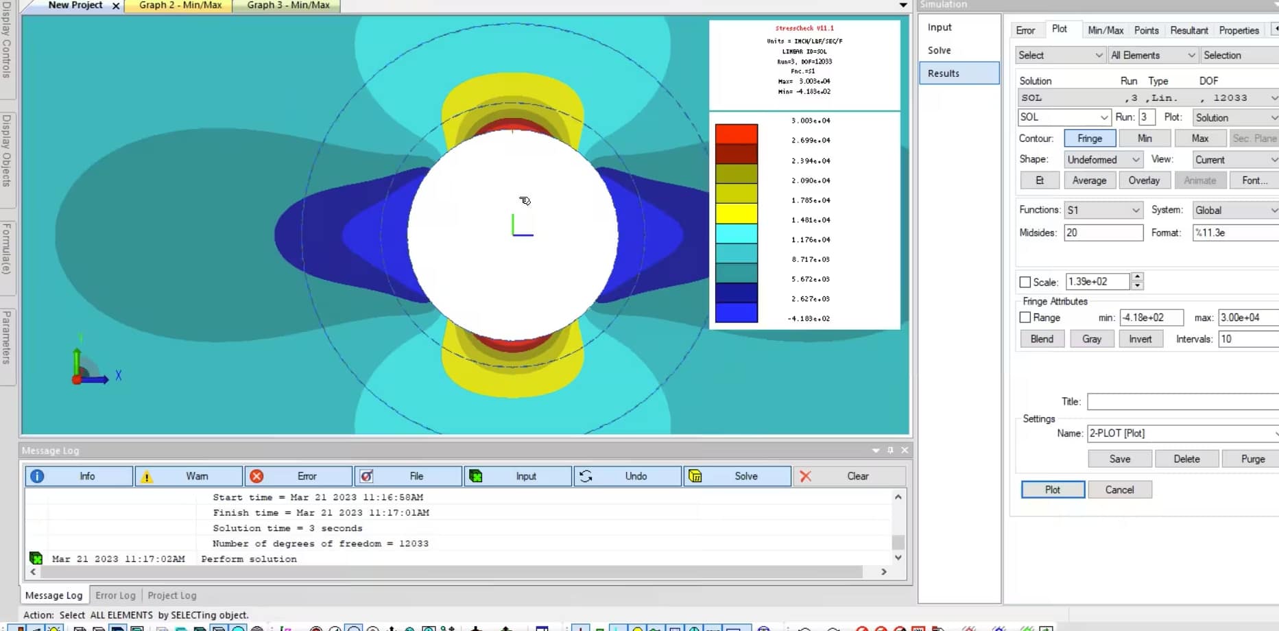 StressCheck Demo: Computing 2D and 3D Stress Concentrations for an Infinite Plate with Hole in Tension