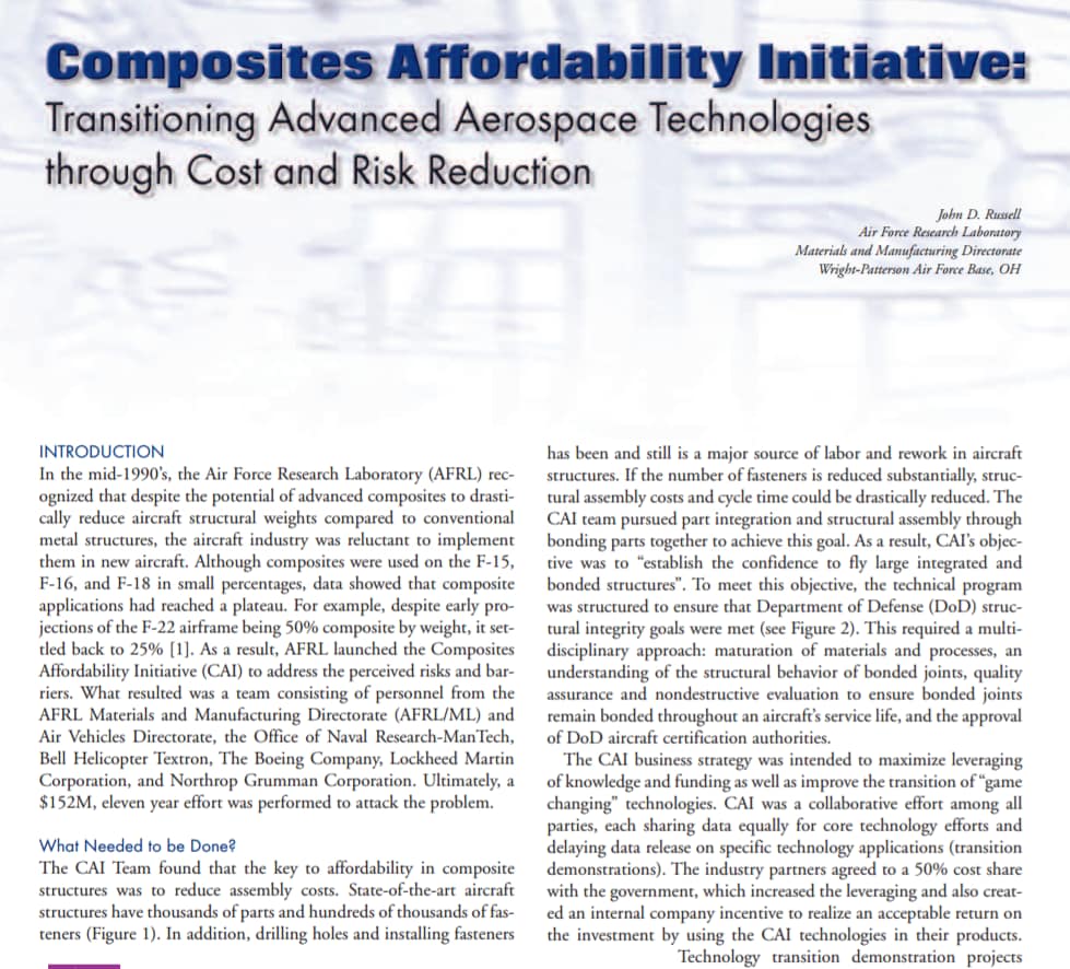 CAI: Transitioning Advanced Aerospace Technologies Through Cost and Risk Reduction