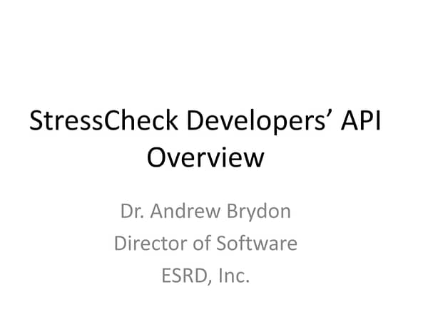 Conference Presentation: StressCheck Developer's API