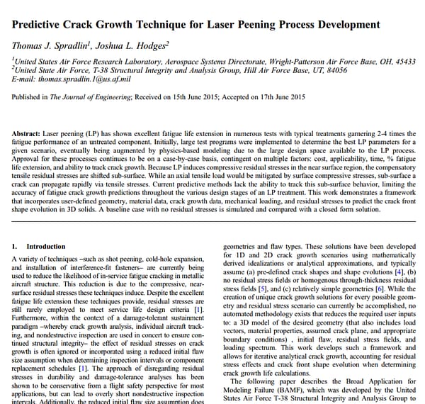 Predictive Crack Growth Technique for Laser Peening Process Development