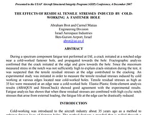 The Effects of Residual Tensile Stresses Induced by Cold-Working a Fastener Hole