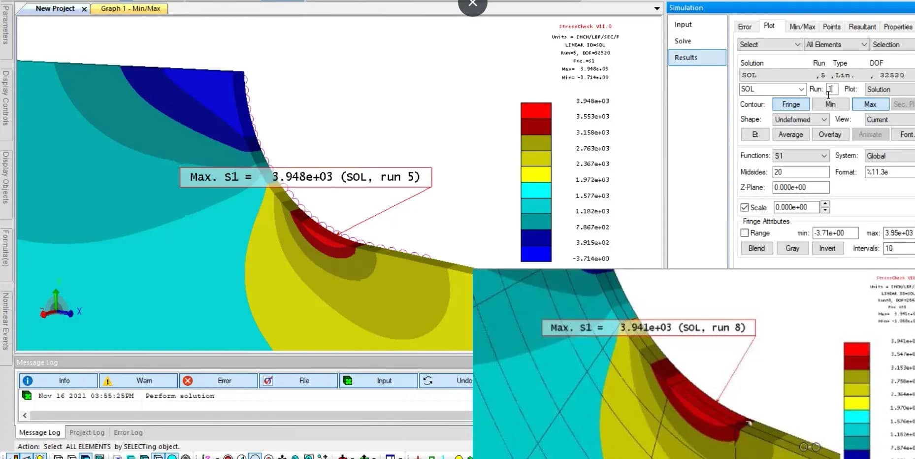 StressCheck Demo: Comparing Manual Mesh and Automesh Results for a 3D Stepped Specimen
