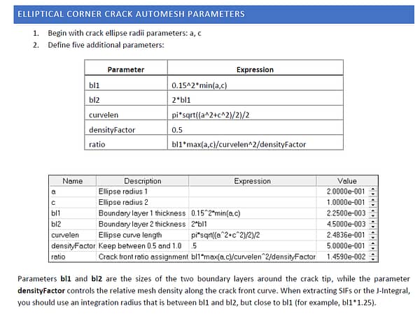 Helpful Hints and Tips: Elliptical Crack Automeshing Guidelines