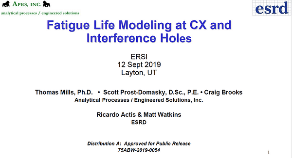 Fatigue Life Modeling at CX and Interference Holes (from ERSI Workshop 2019)