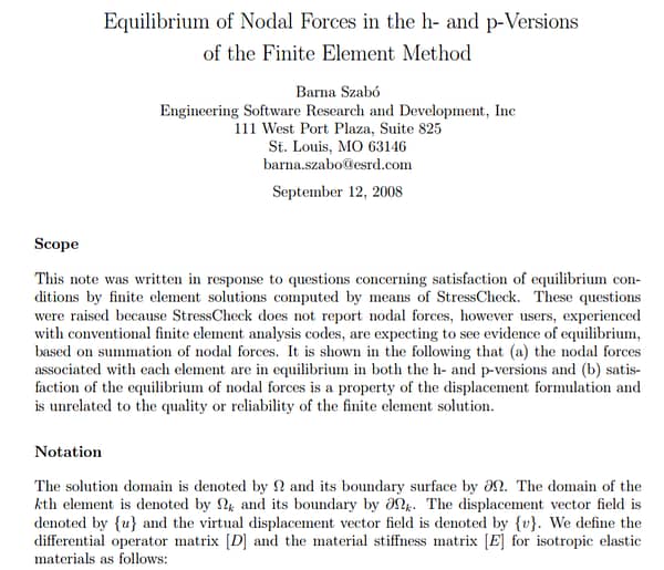 Equilibrium of nodal forces in the h- and p-versions of the FEM