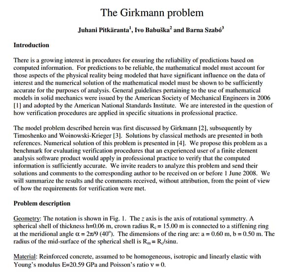 The Girkmann Challenge Problem