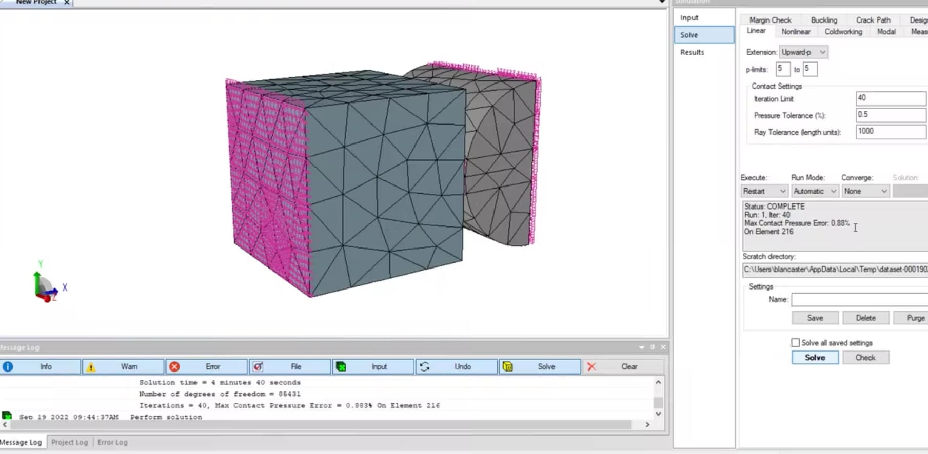 StressCheck Tutorial: Multi-Body Contact Analysis of a Block and Half-Cylinder